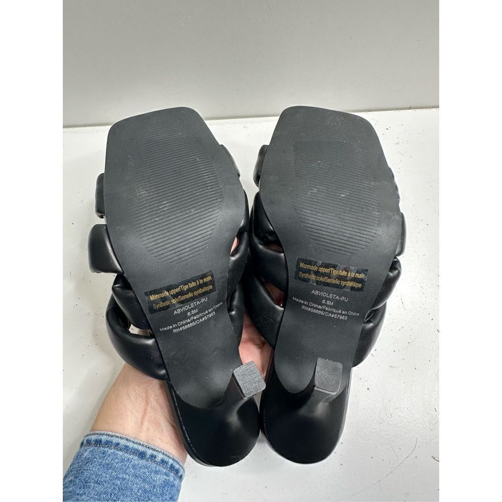 Abound Sandals Size 6.5 Black Square Toe Woven Slip On High Heels - Picture 8 of 8